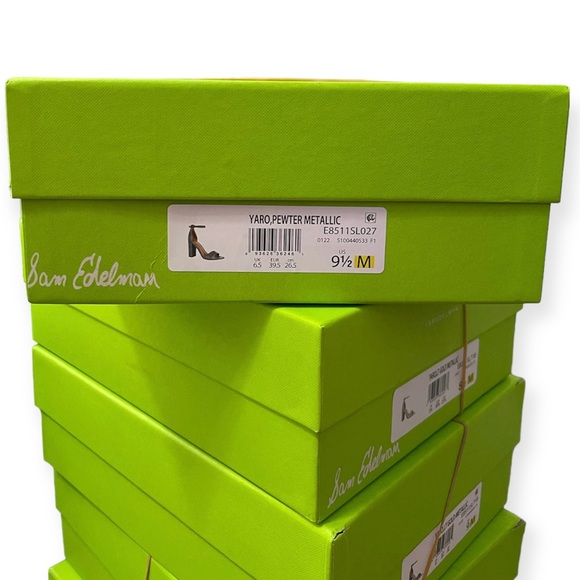 SAM EDELMAN Heels Yaro Ankle Strap Sandal Chunky Heel Metallic Pewter Silver NIB - Picture 13 of 14